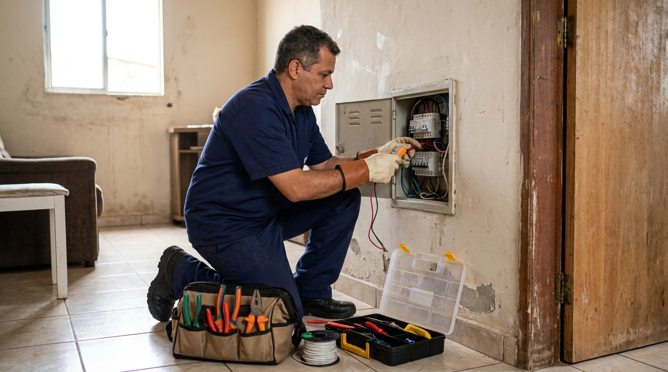 Eletricista com ferramentas em Viamão‑RS