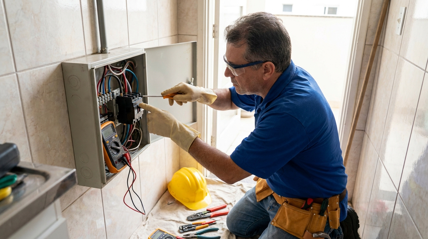 Eletricista instalando disjuntor em Viamão‑RS