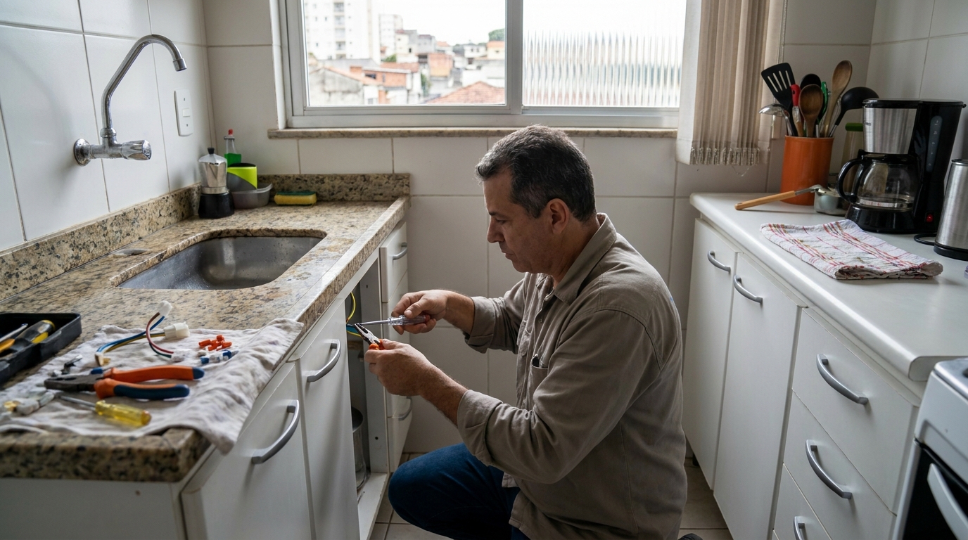 Eletricista instalando torneira eletrica em Viamão‑RS