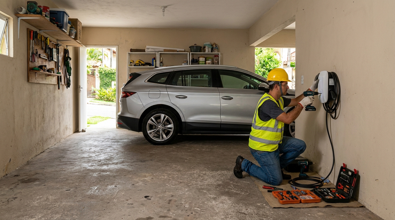 Instalacao de carregador de carro eletrico residencial em Viamão‑RS