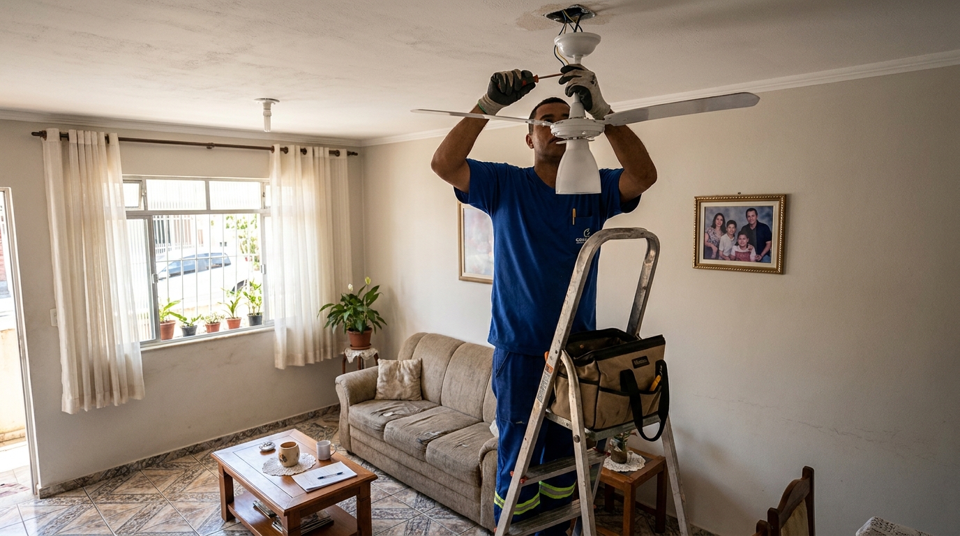 Instalacao de ventilador de teto residencial em Viamão‑RS